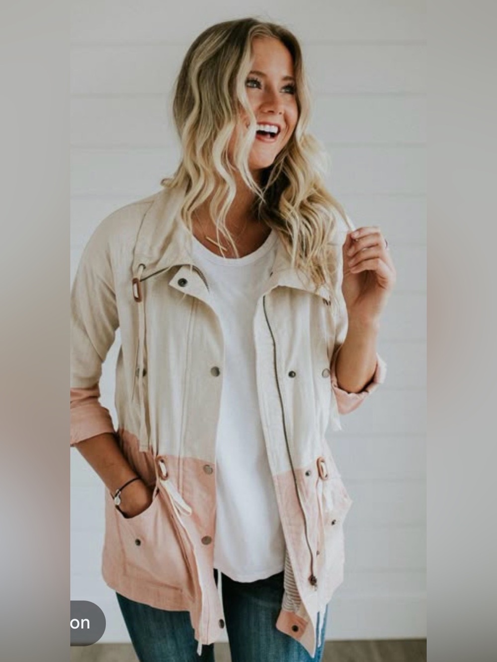 Blu Pepper Two-Tone Cream and Light Pink Utility Anorak Jacket